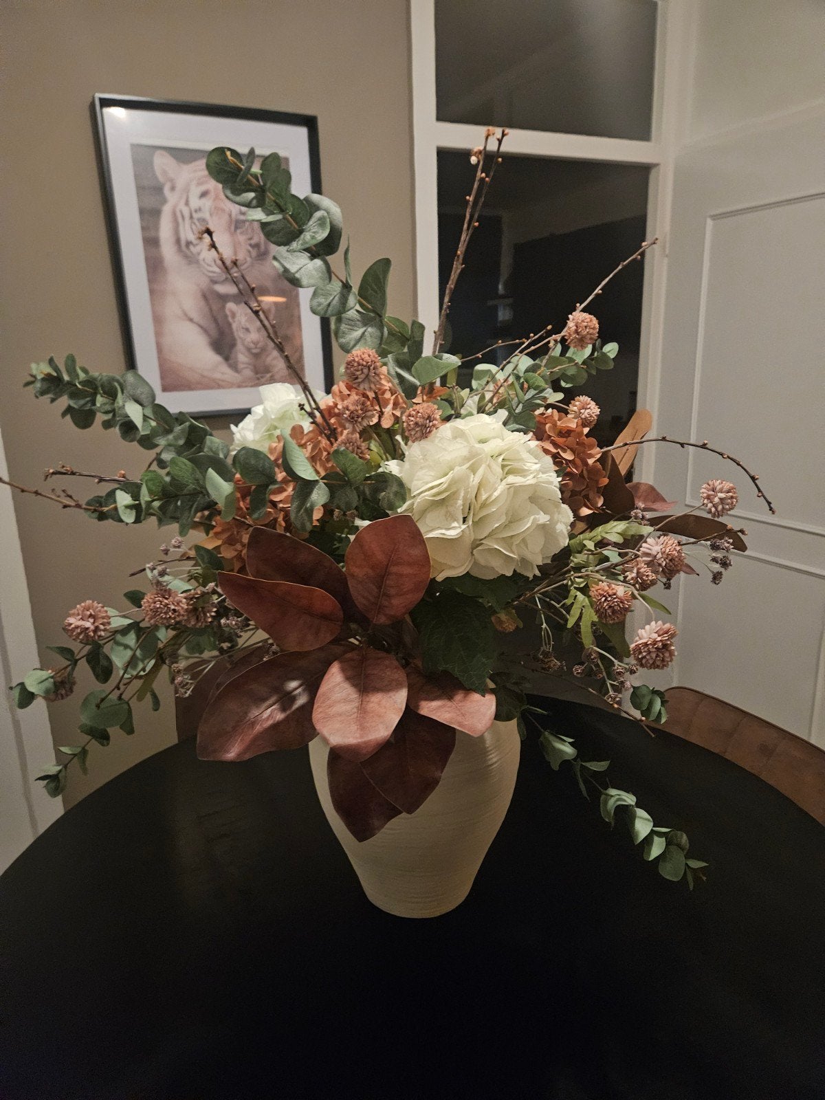Groot kunstboeket met vaas - Eyecatcher voor eethoek, Huis en Inrichting, Binnen, Met pot of vaas, Nieuw, Textiel
