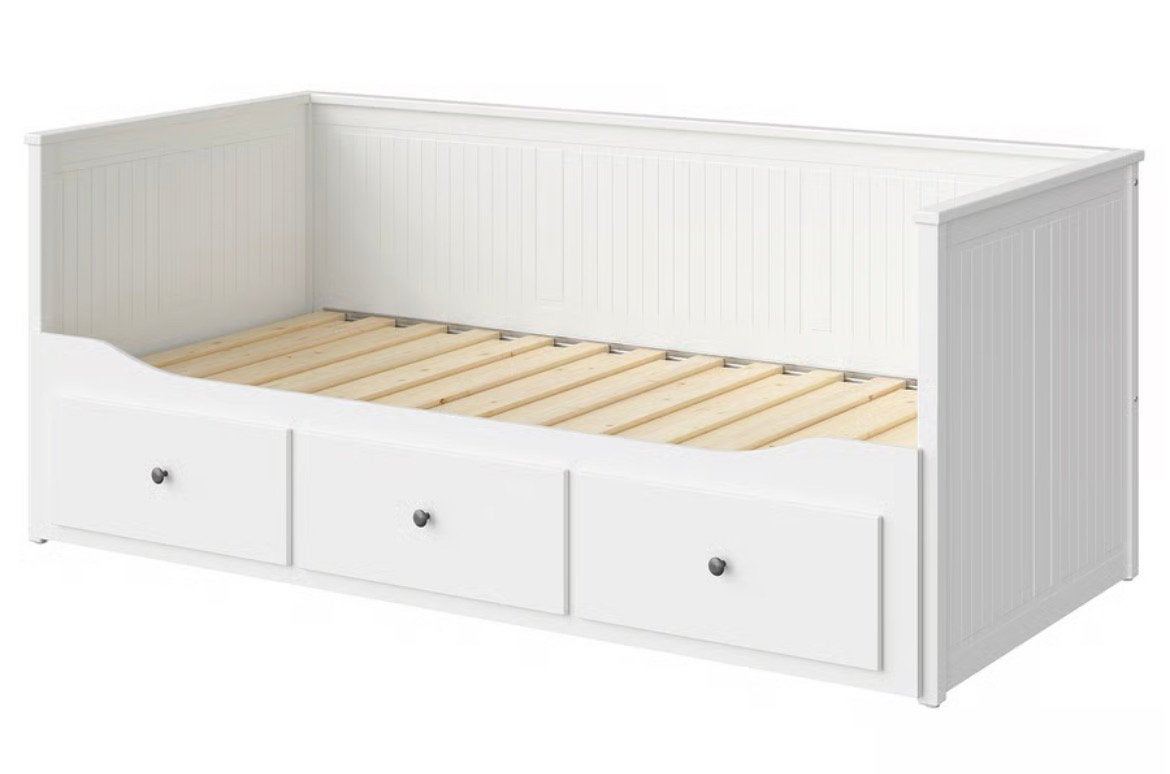 IKEA Hemnes bedbank met 3 lades - wit, Huis en Inrichting, Slaapkamer | Bedden, Ophalen, Gebruikt, Eenpersoons, Wit