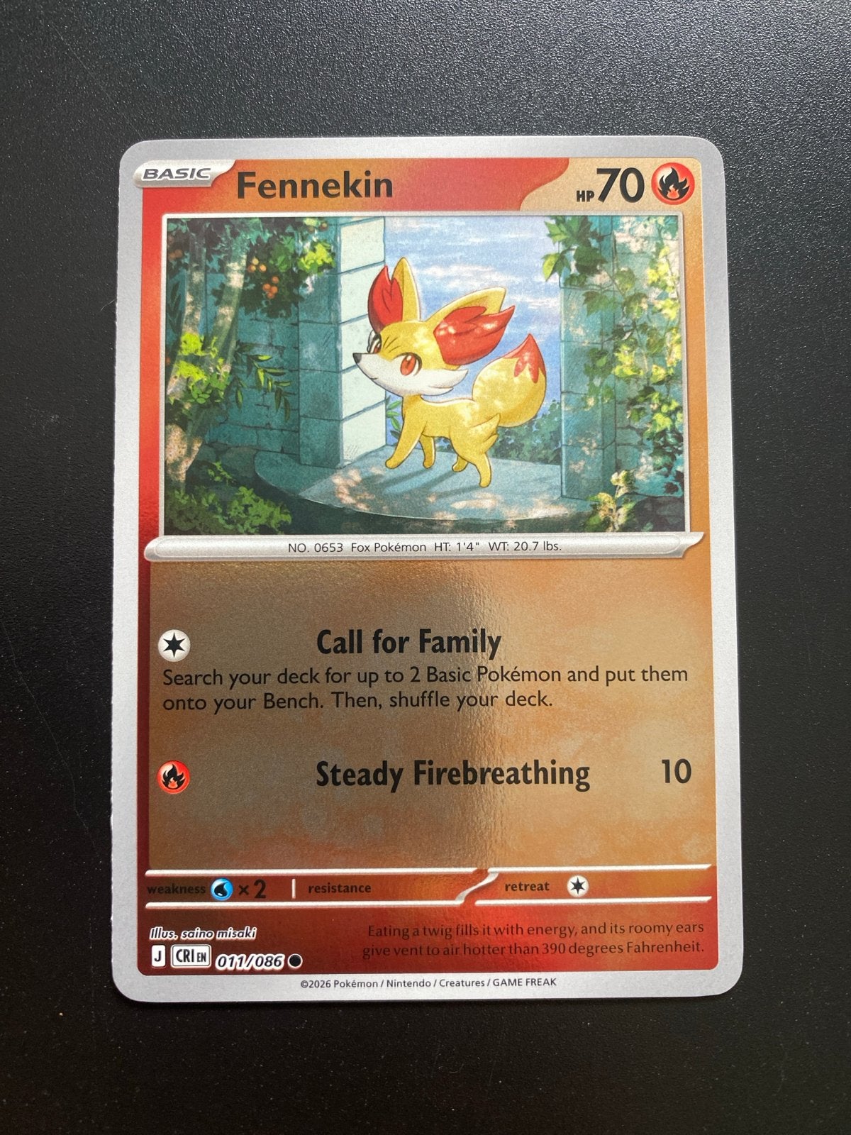 Fennekin 011/086 Rev. Holo Pokémon Chaos Rising Packfresh, Ophalen of Verzenden, Zo goed als nieuw, Losse kaart, Foil