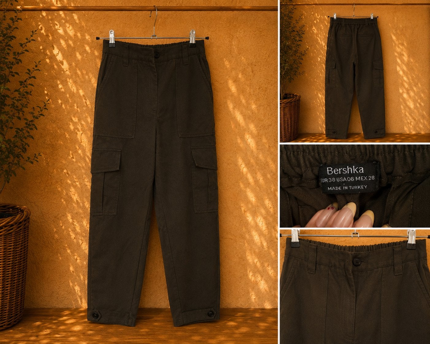 Bershka cargo broek khaki – maat 38, Maat 38/40 (M), Ophalen of Verzenden, Zo goed als nieuw, Lang