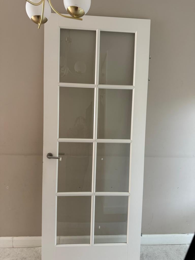 Binnendeur met glaspanelen en kozijn, 80 tot 100 cm, Binnendeur, Ophalen of Verzenden, Zo goed als nieuw