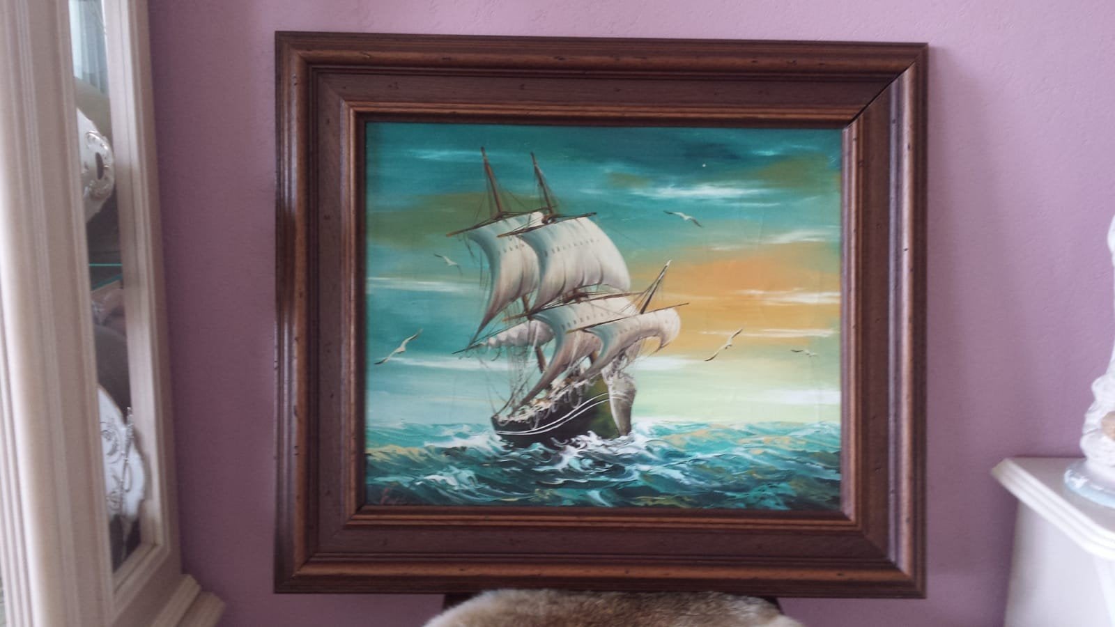 schilderij zijlboot met lijst gesigneerd, Ophalen, Doek, Overige onderwerpen, Gesigneerd