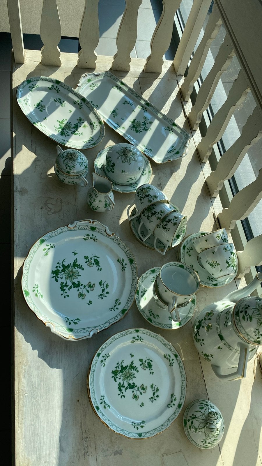 Exclusief Raynaud Limoges Porselein Servies - Groen Bloemmot, Ophalen