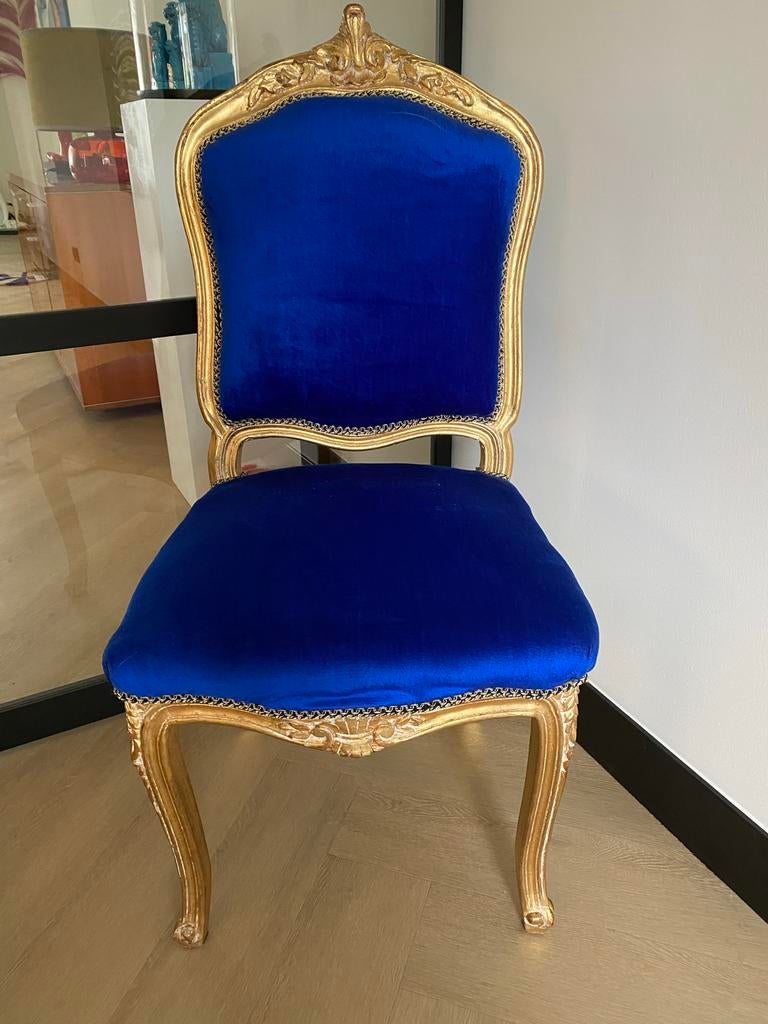 Barok stoel met blauw fluweel en gouden frame, Ophalen