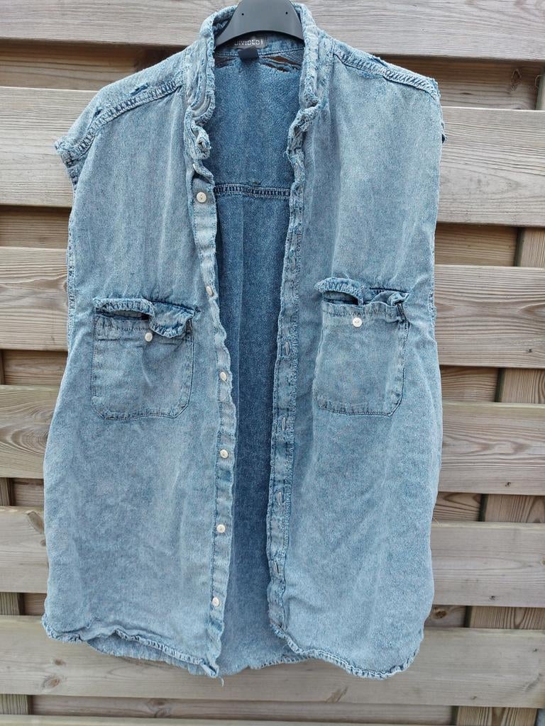 Vintage Denim Gilet - Distressed Mouwloos, Kleding | Heren, Blauw, Ophalen of Verzenden, Gedragen, Maat 56/58 (XL)