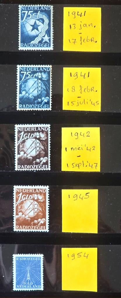 Radiozegels 5 verschillende periode 1914 - 1954, Ophalen of Verzenden, Na 1940