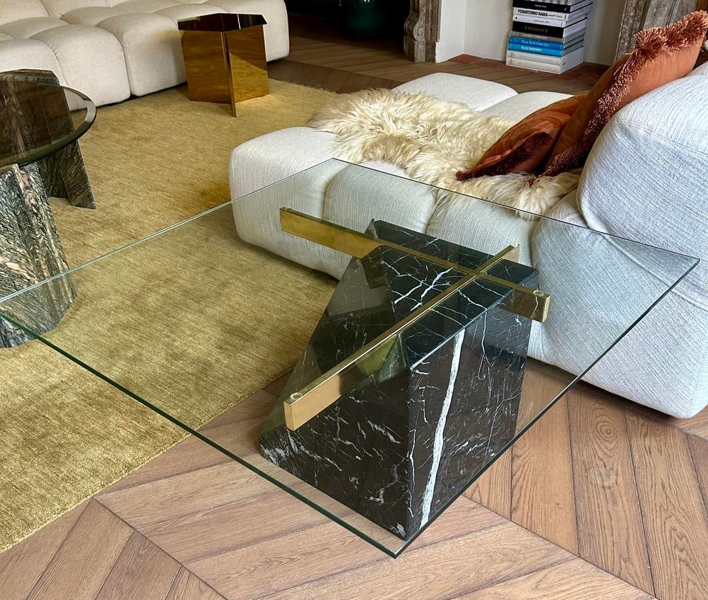 Artedi vintage salontafel marmer, messing, glas, Ophalen, 100 tot 150 cm, 50 tot 100 cm, Glas