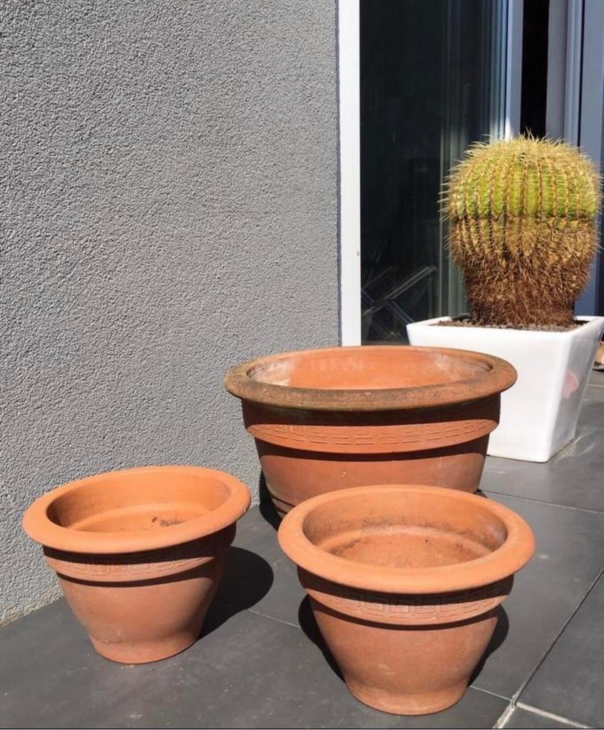 Oude Italiaanse Terracotta Bloempotten diverse maten, Gebruikt, 40 cm of meer, Rond, Ophalen of Verzenden