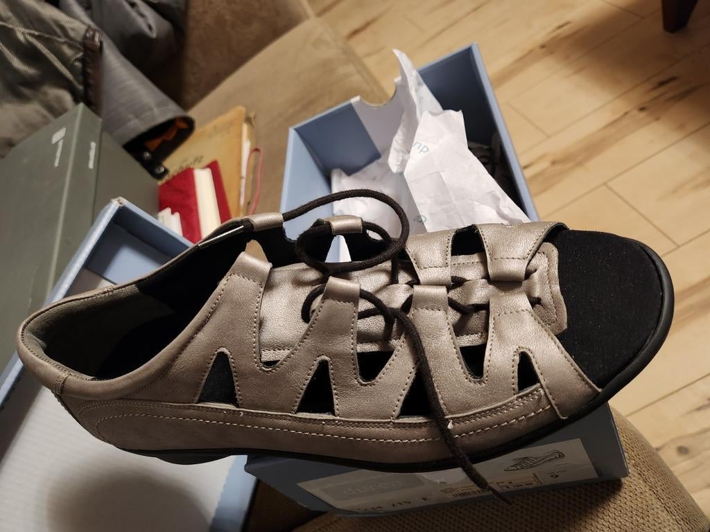 Durea Sandalen Taupe - Maat 39, Durea, Beige, Zo goed als nieuw, Sandalen of Muiltjes