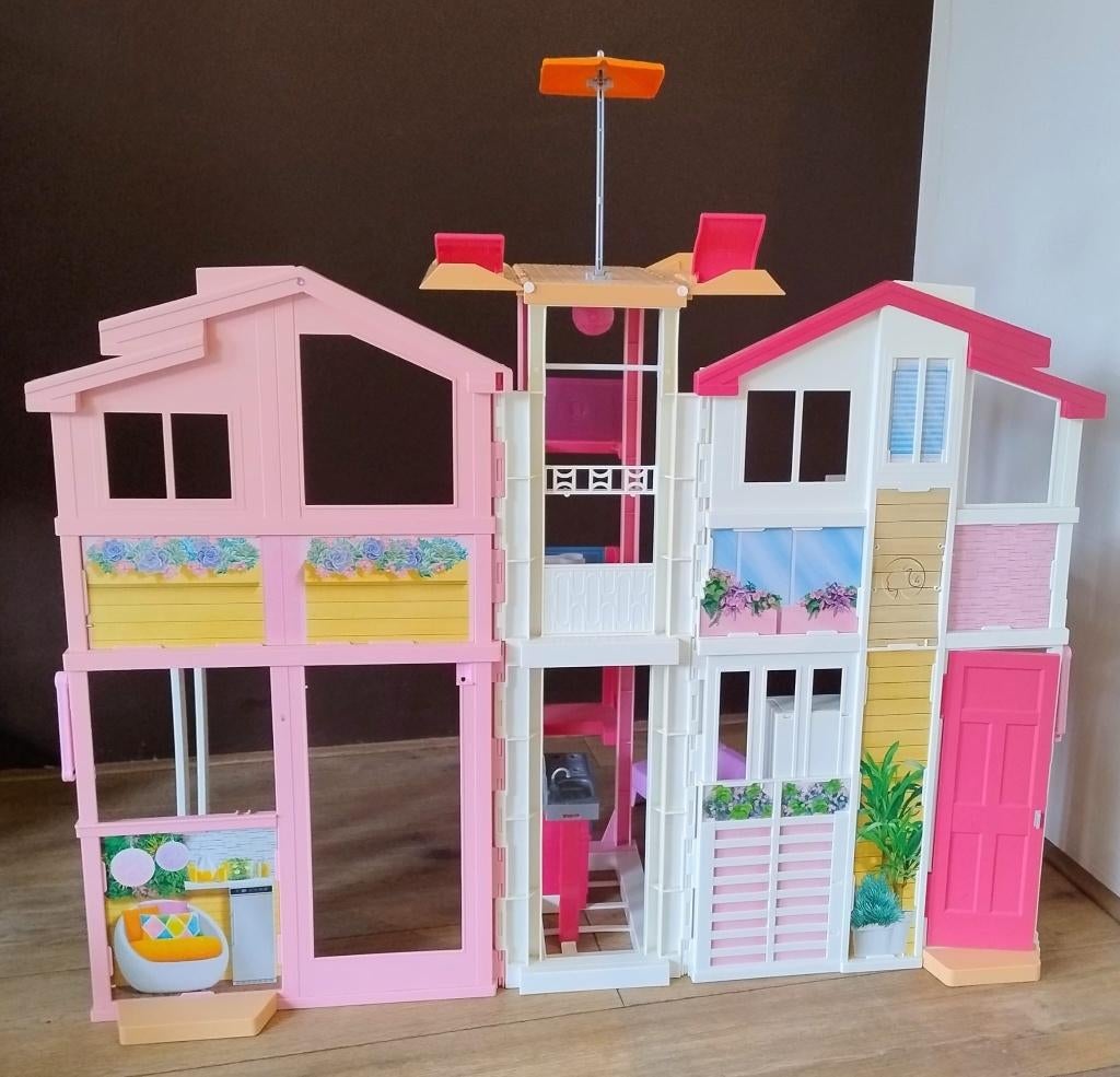 Groot inklapbaar Barbiehuis met zonnedak, Ophalen, Gebruikt, Poppenhuis