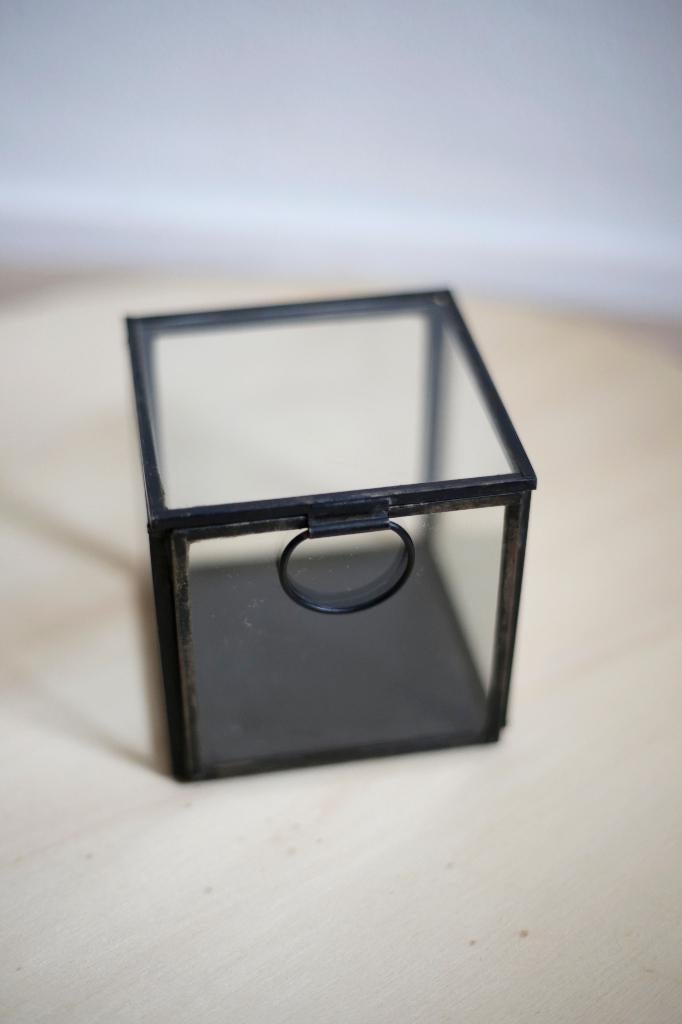 Glazen display box met deksel zwart, Ophalen, Gebruikt