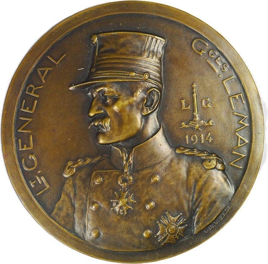 Generaal Leman herdenkingsmedaille Forten Luik 1914, Ophalen of Verzenden, Overige materialen, Buitenland