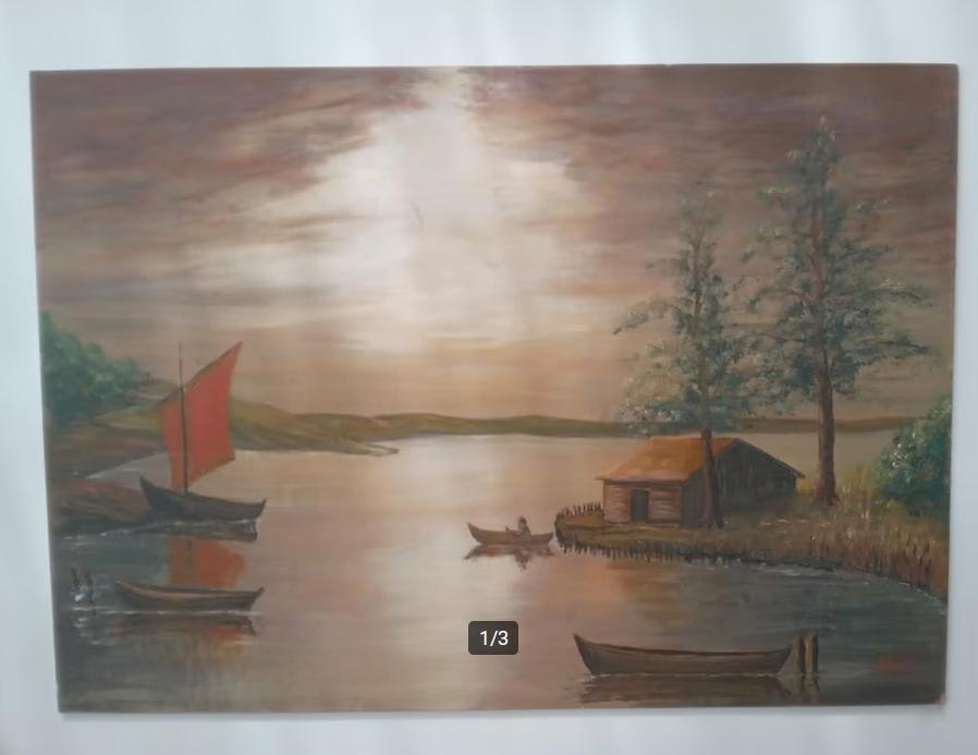 Schilderij op kartonplaat met signatuur, Verzenden