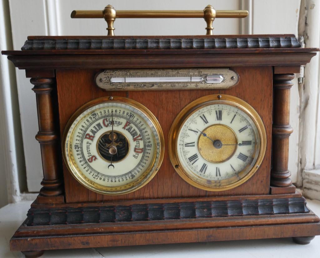 antieke bureauklok met barometer en thermometer, Ophalen of Verzenden