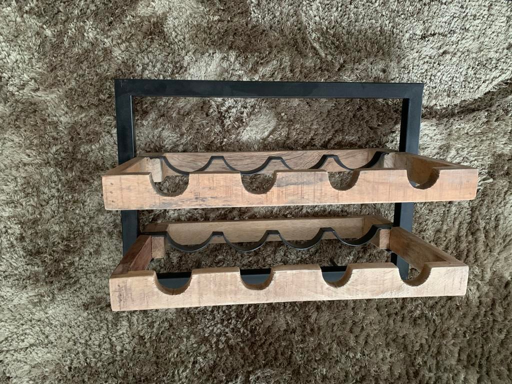 Mangohout wijnrek, Huis en Inrichting, Woonaccessoires | Wijnrekken, Ophalen, 5 tot 15 flessen, Zo goed als nieuw, Minder dan 50 cm