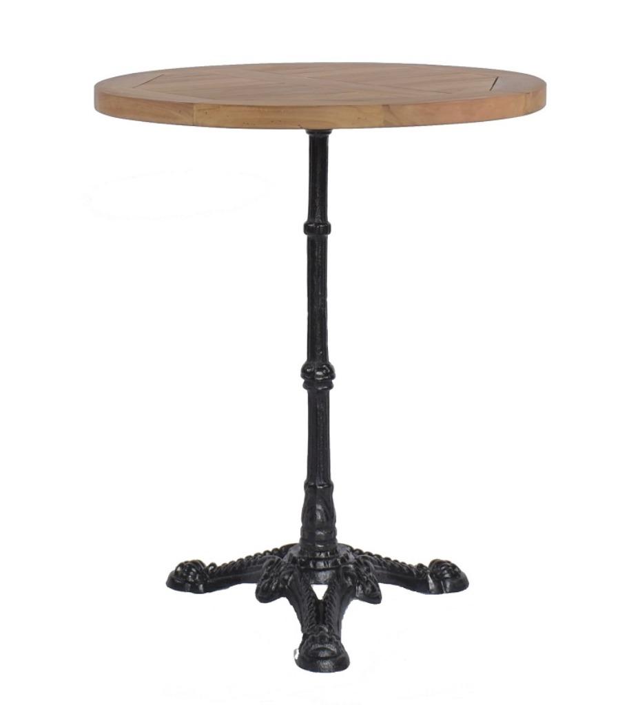 Teakhouten terras bistrotafel rond 60 cm gietijzeren voet, Tuin en Terras, Tuintafels, Nieuw, Rond, Teakhout, Ophalen of Verzenden