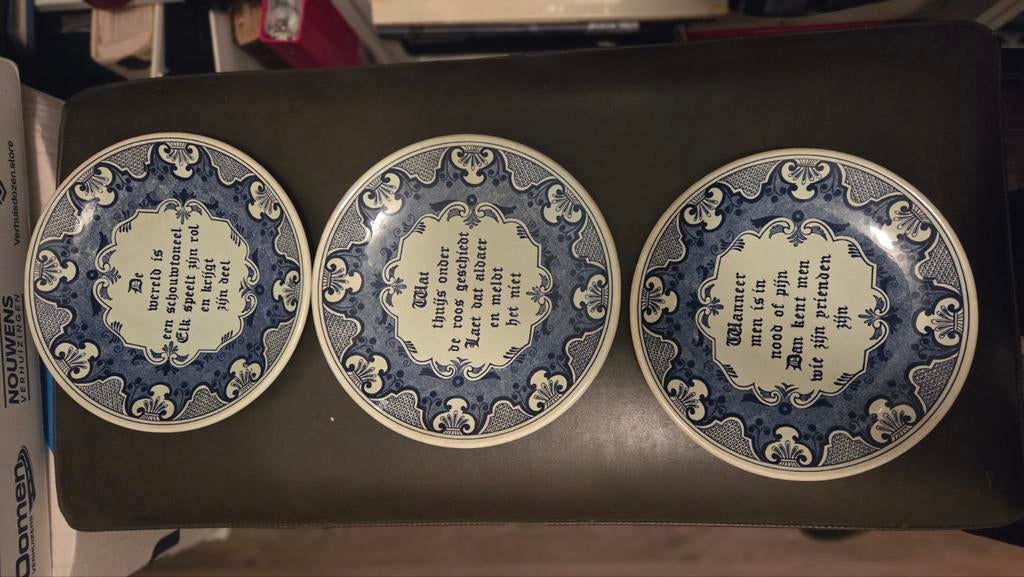 Oude delft's  blauw spreuken wandborden, Ophalen of Verzenden