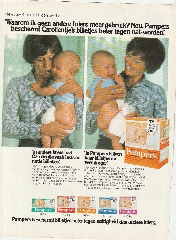 Retro reclame 1980 Pampers baby luiers het oranje pak, Verzenden, Overige typen