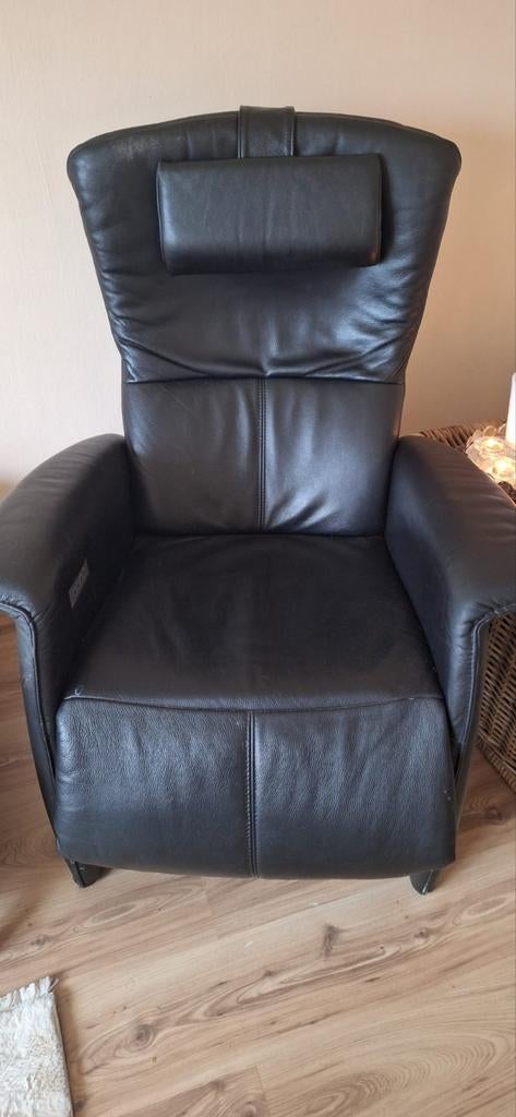 Lederen Relaxfauteuil - Zwart, Ophalen, Zo goed als nieuw, 75 tot 100 cm, Modern