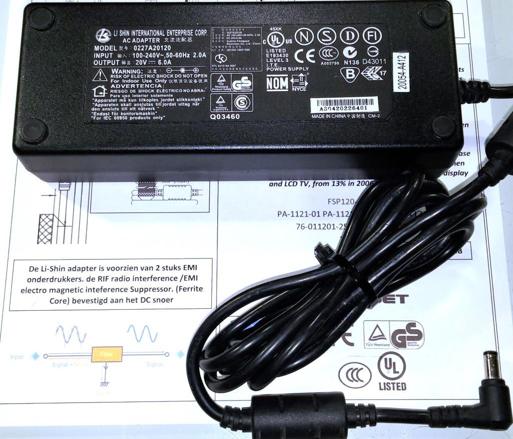 Li Shin 0227A20120 20V 4.5A 6A 120W Lifebook IdeaPad Adapter, Computers en Software, Laptop-opladers, Ophalen of Verzenden, Zo goed als nieuw