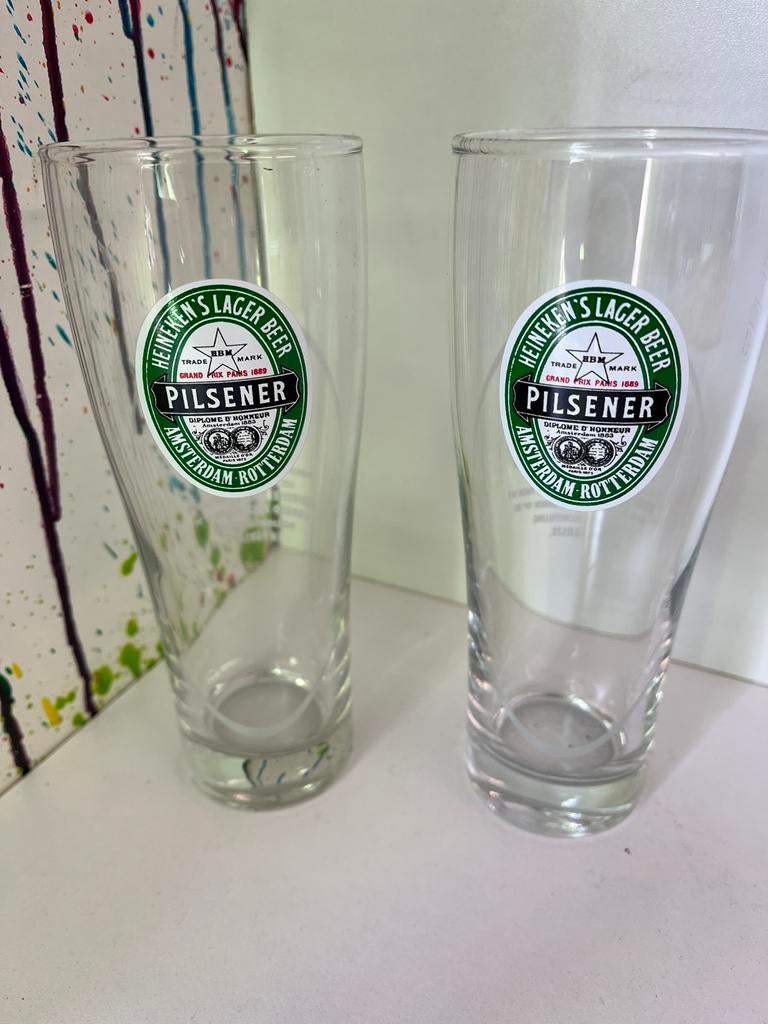 Heineken bierglazen set van 2 glazen, Ophalen of Verzenden, Zo goed als nieuw, Glas of Glazen, Heineken