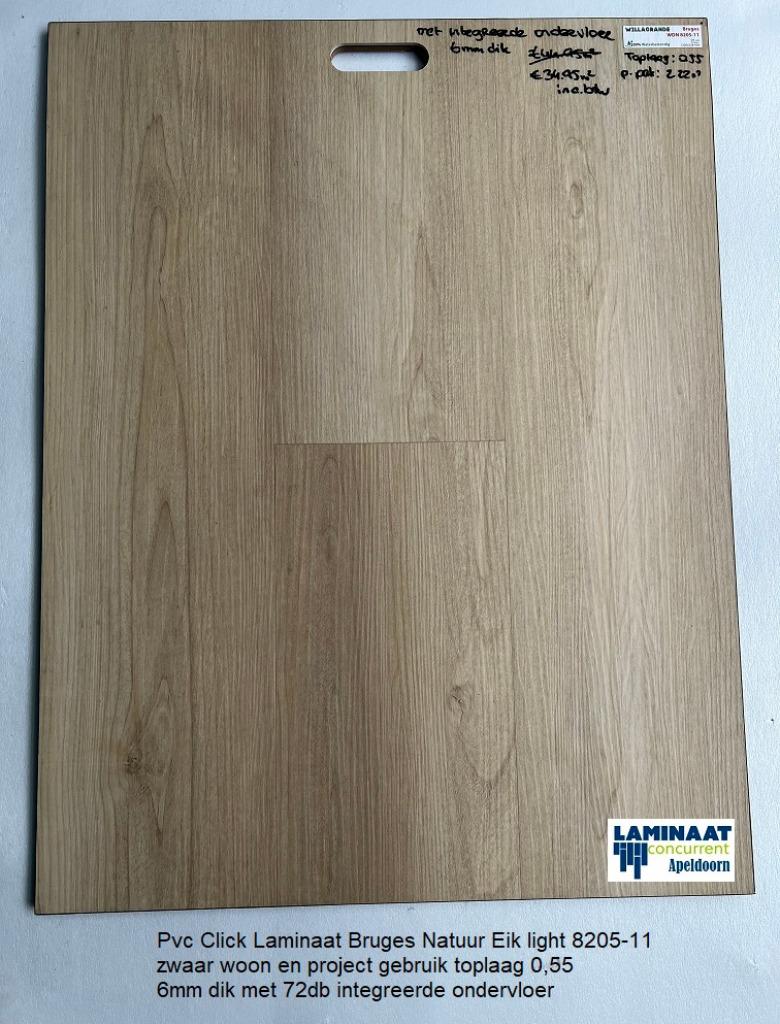 Pvc click Bruges Eik 6mm dik met integreerde ondervloer, 75 m² of meer, Nieuw, Ophalen of Verzenden, Pvc click light natuur eik met integreerde ondervloer