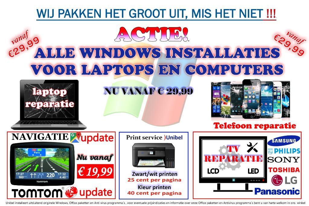 Laptop,PC,TV,GSM en (Tomtom)navigatie İnstallatie/Reparatie, Ook voor bedrijven, Computerreparatie en Onderhoud