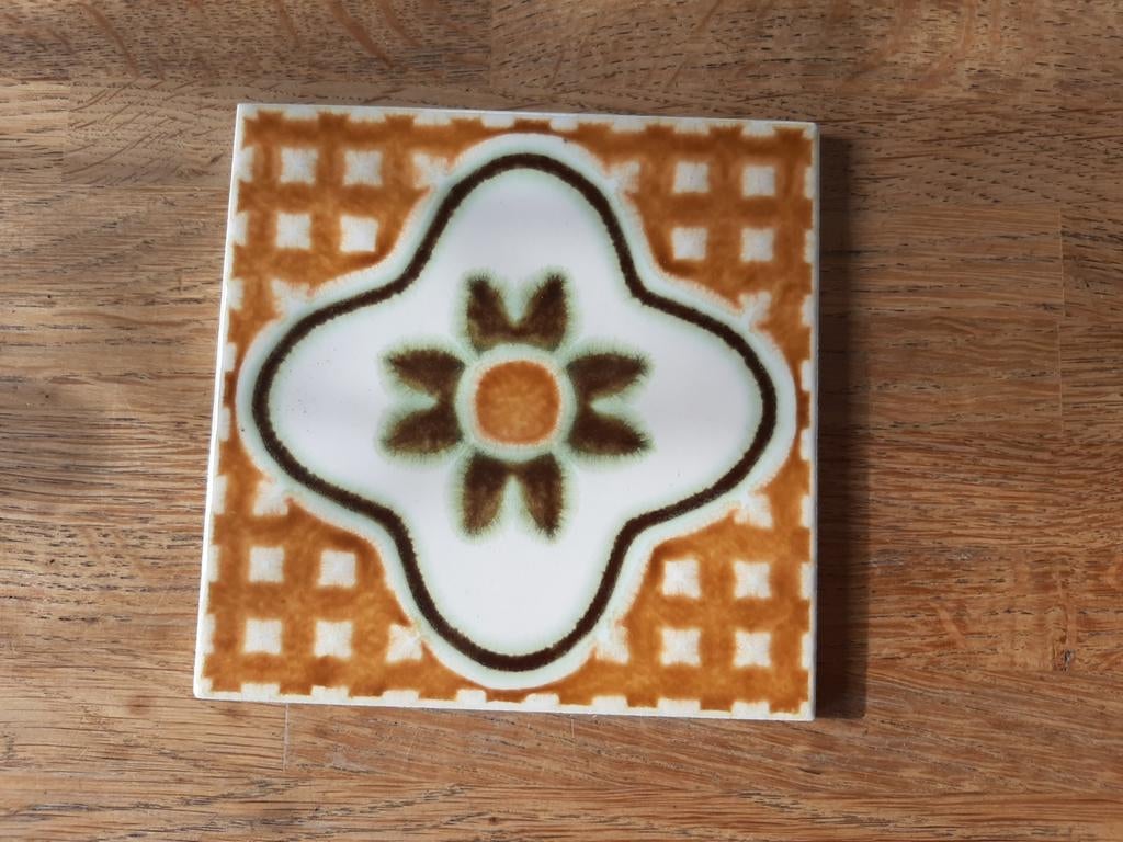 Vintage Franse Tegel met Bloemmotief, Ophalen of Verzenden
