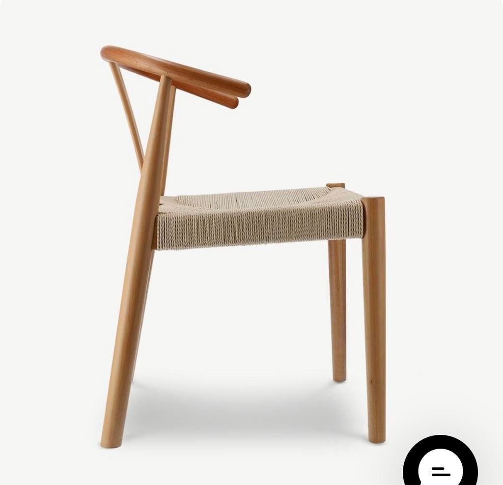 Scandi Eetkamerstoel van Natuurlijk Hout met Rattan Zitting, Bruin, Ophalen of Verzenden, Zo goed als nieuw, Eén