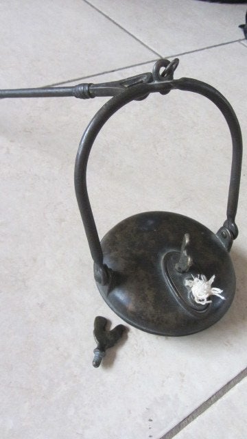 Antiek Weverslampje - Olie Lampje met Haak, Antiek en Kunst, Verzenden, Brons