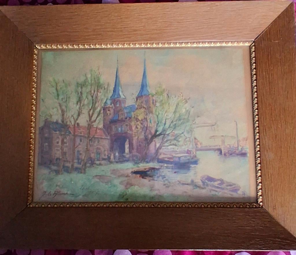 J. Le Blanc (1863-1949). Delft,  Oosterpoort.  Ca 1900., Antiek en Kunst, Ophalen
