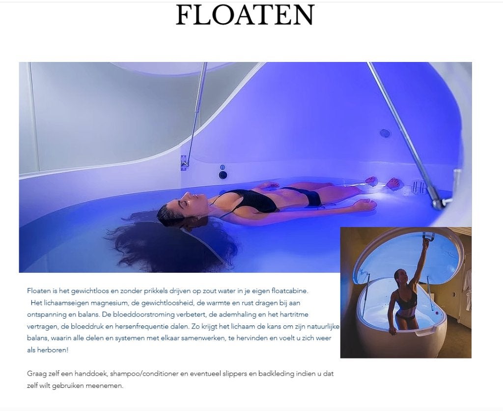 FLOATEN 1 floating sessie bij Spa Savannah, Eén persoon, Cadeaubon, Spa of Sauna