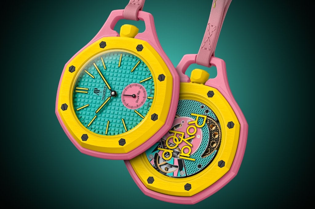Swatch Royal Pop Audemars Piquet OTG ROZ, Leer, Swatch, Nieuw, Ophalen of Verzenden