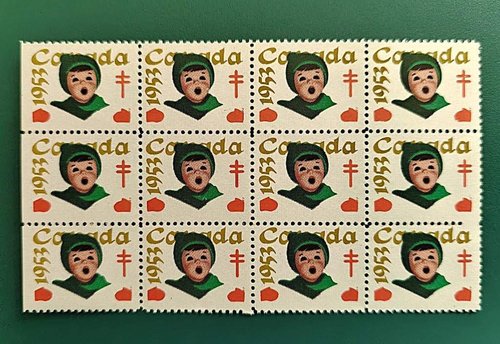 Canada : kerst/sluitzegel blok van 12 TBC 1953 postfris, Verzenden, Overige thema's