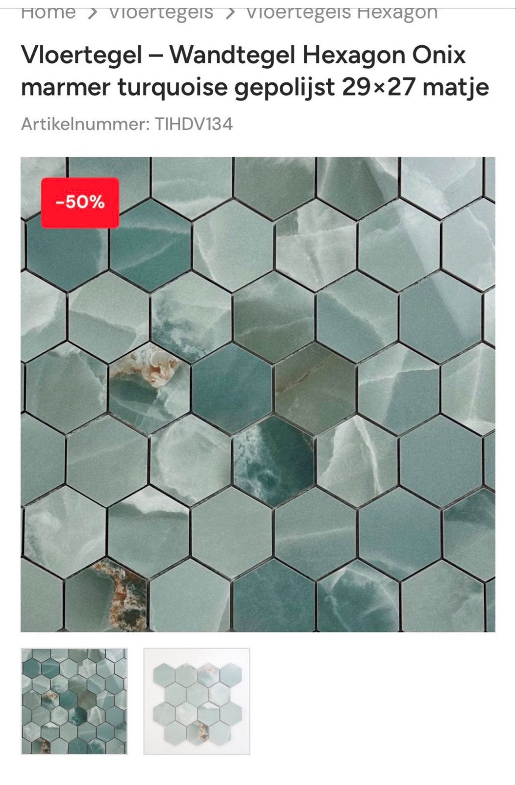 Hexagon Onix marmer turquoise gepolijste tegels 29x27, Ophalen, Nieuw, Minder dan 20 cm, 20 tot 40 cm