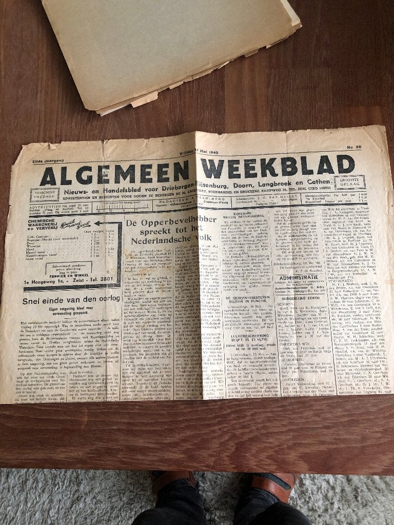 17 Mei 1940 Alg. Weekblad. Nieuws- en Handelsblad voor Drie-, Verzenden, Nederland, Boek of Tijdschrift
