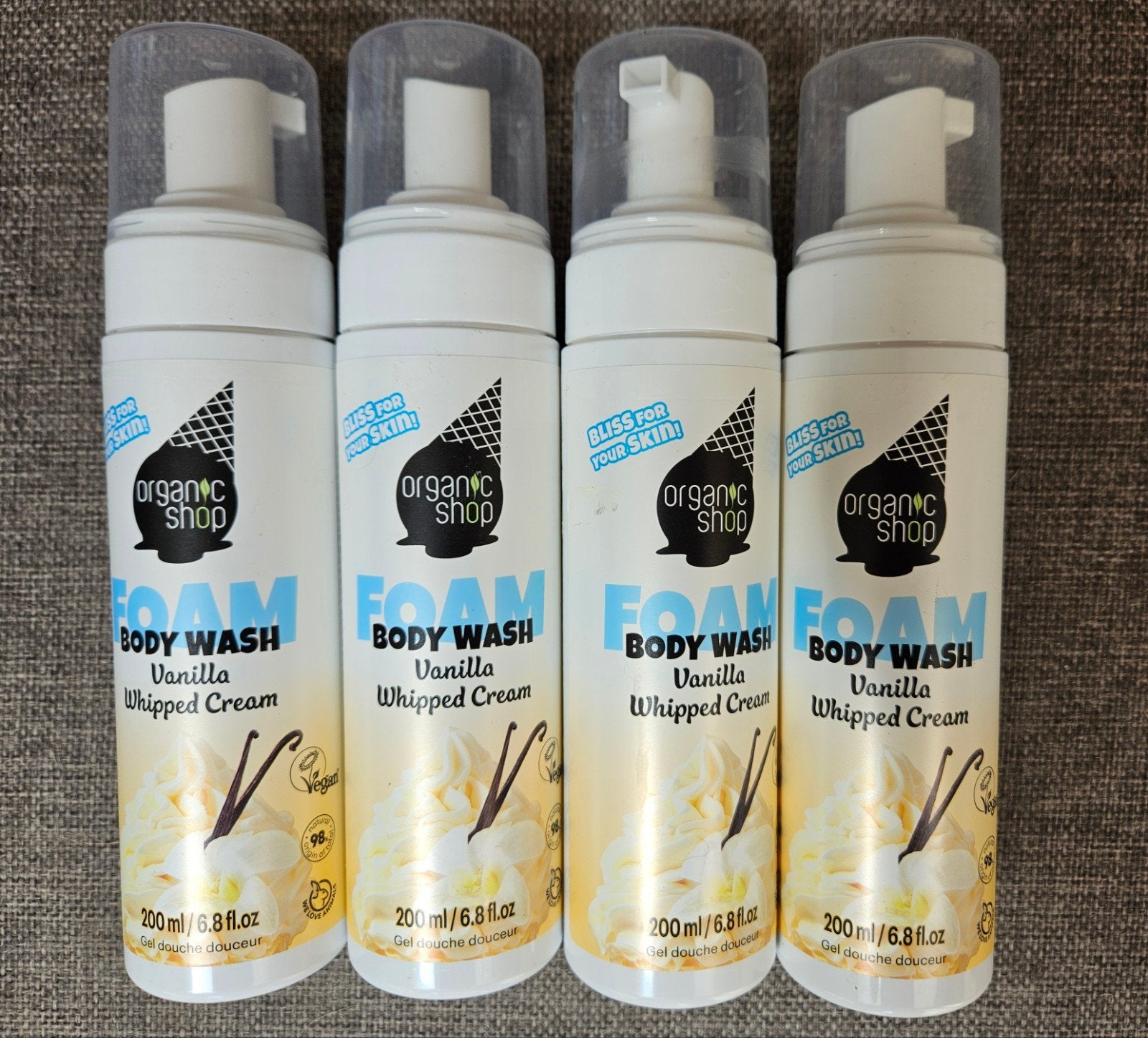 4 flessen Organic Shop Foam Body Wash Vanilla Whipped Cream, Ophalen of Verzenden, Nieuw, Bad & Douche