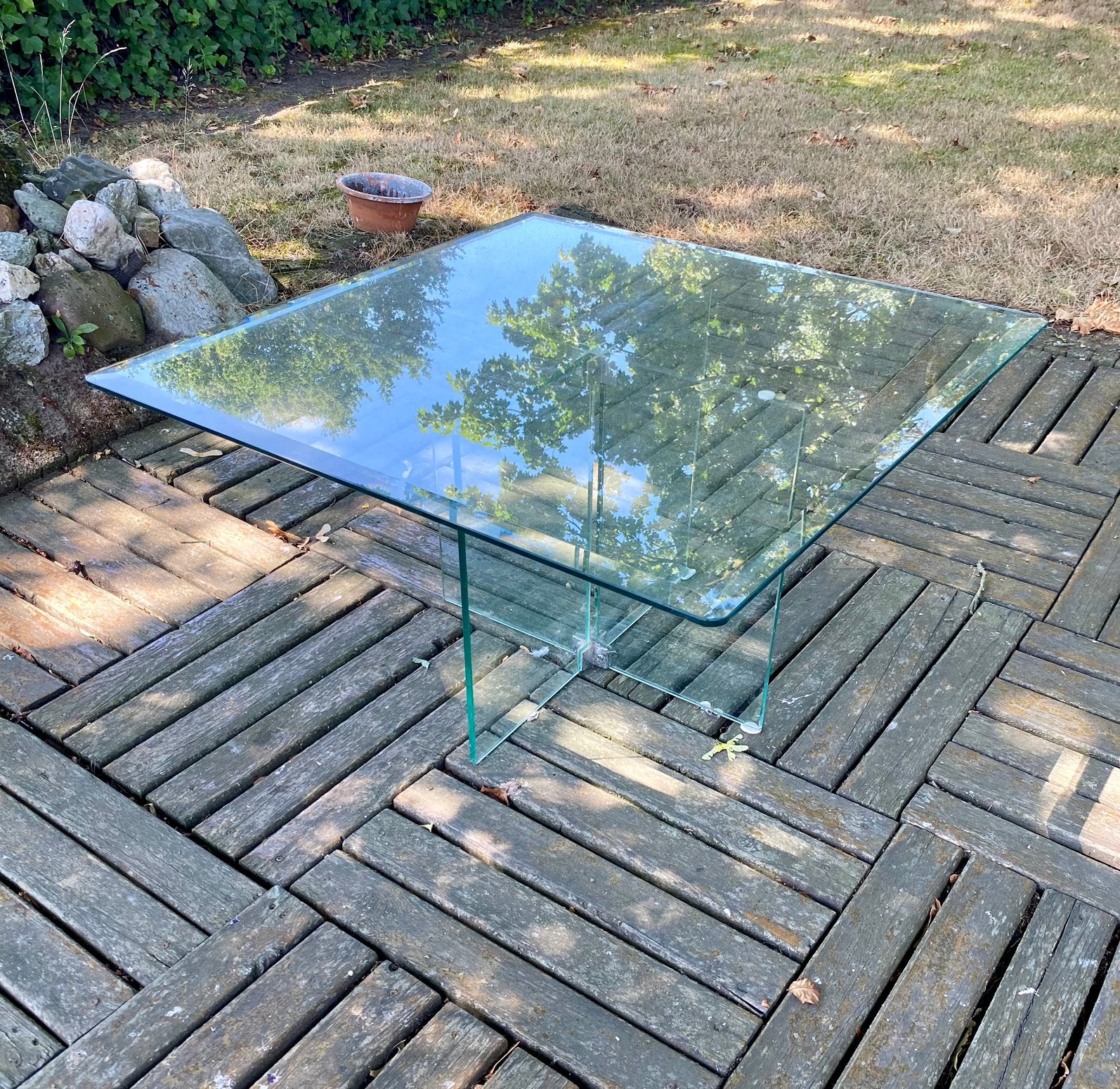 Bijzettafel volledig glas vierkant vintage, Minder dan 55 cm, Onbekend, Onbekend, Ophalen