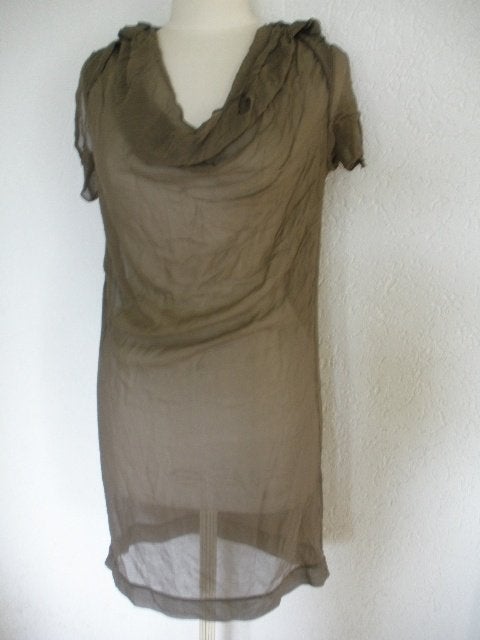 DAY  jurk voile taupemaat S, Kleding | Dames, Jurken, Zo goed als nieuw, Maat 38/40 (M), Bruin, Onder de knie, Ophalen of Verzenden