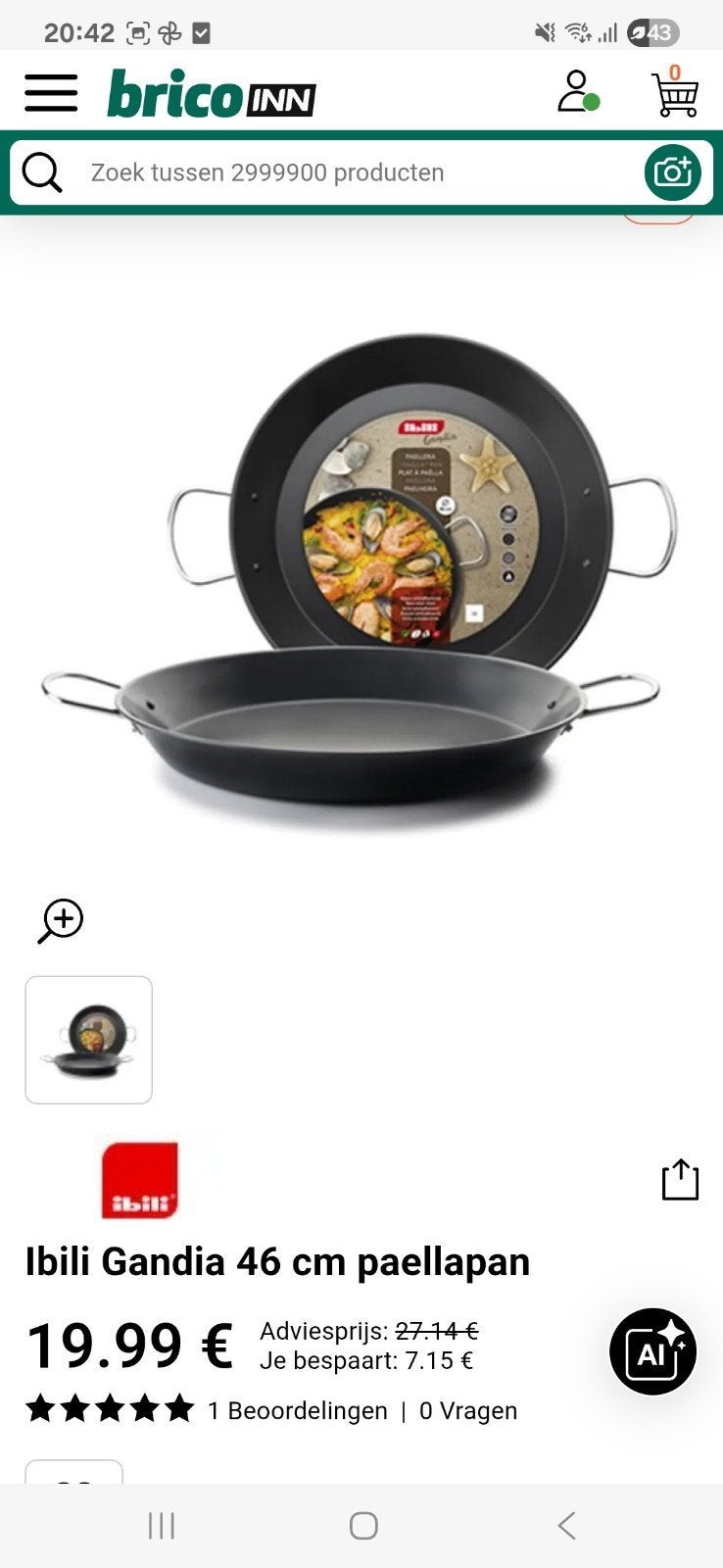 PAELLAPAN 46 CM, Ophalen, 4 t/m 7 personen