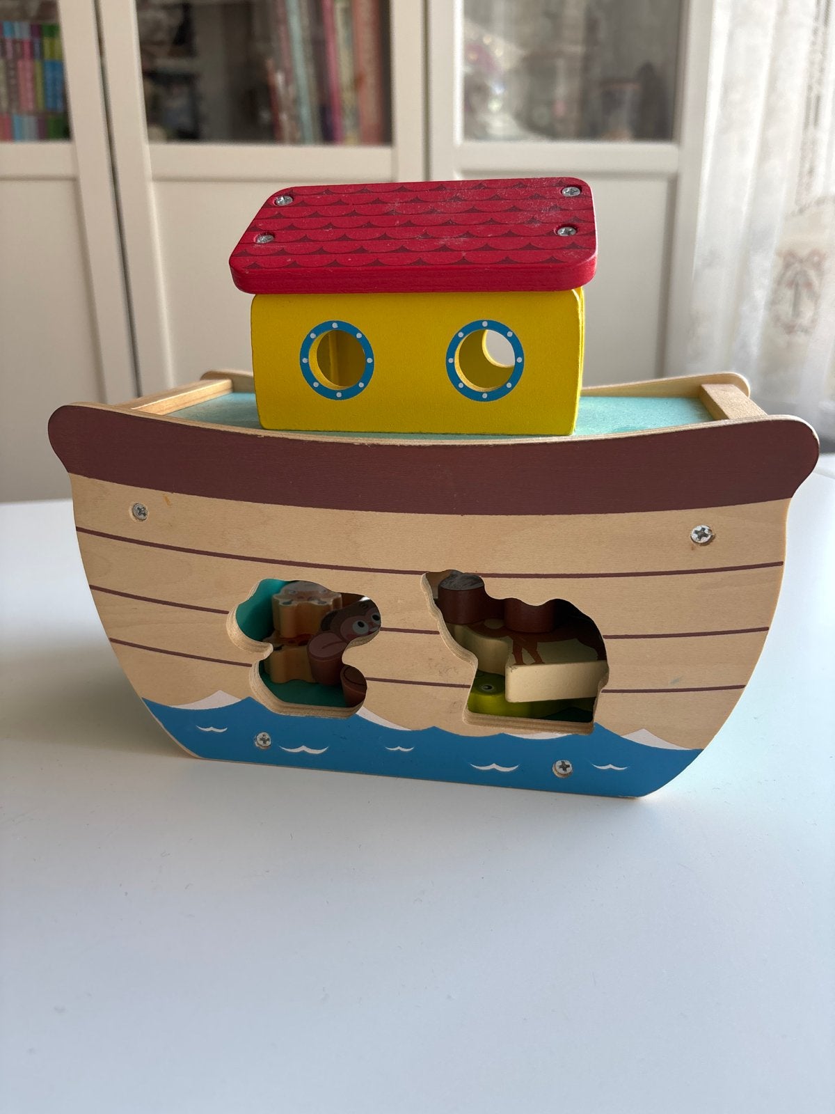 Houten Vormenstoof Ark van Noach met diertjes en Noach, Ophalen, Gebruikt, Overige typen