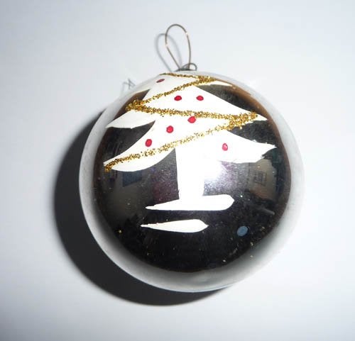 vintage kerstbal met afbeelding kerstboom, Diversen, Ophalen of Verzenden, Gebruikt