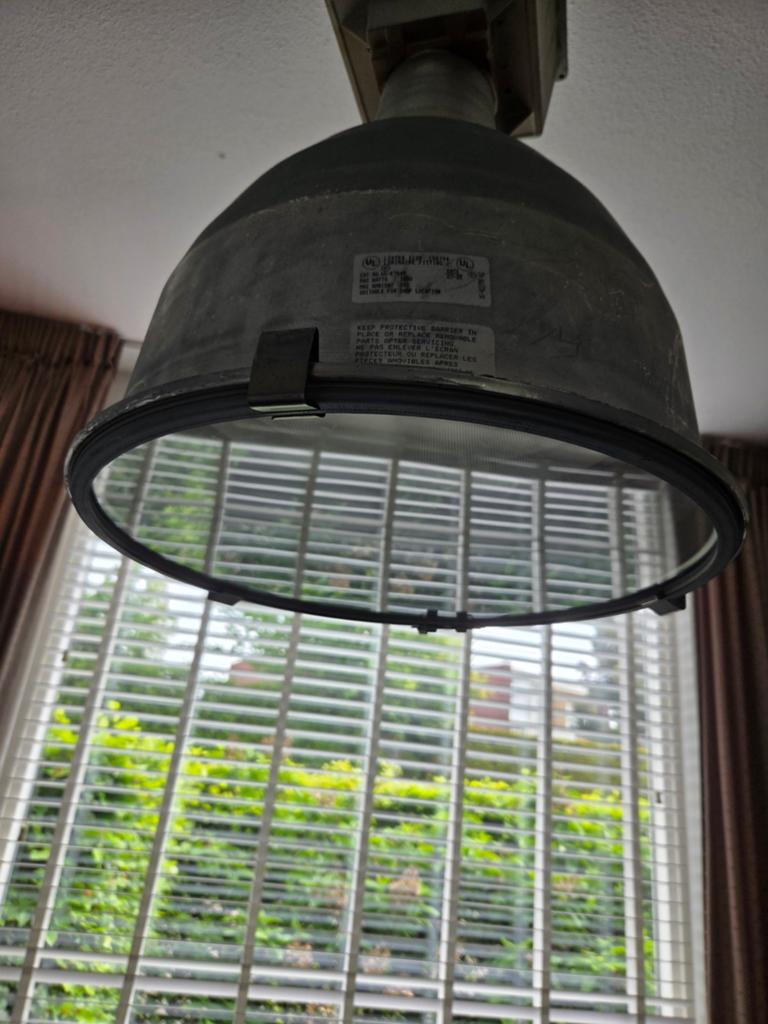 Originele GE Industriële Fabriekshal Lamp - Loftlamp, Ophalen, Gebruikt, 50 tot 75 cm, Glas