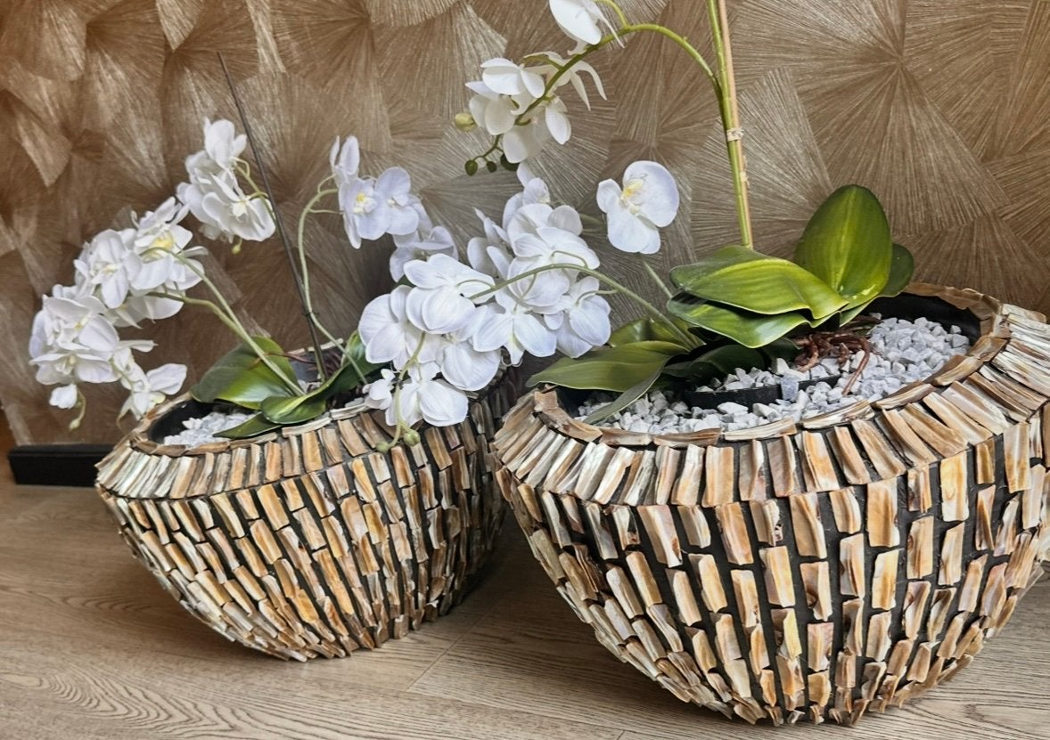 2 Bowl Schelpenvazen  Luxe Eyecatchers prijs p/s Bieden mag., Ophalen of Verzenden, Zo goed als nieuw, Rond