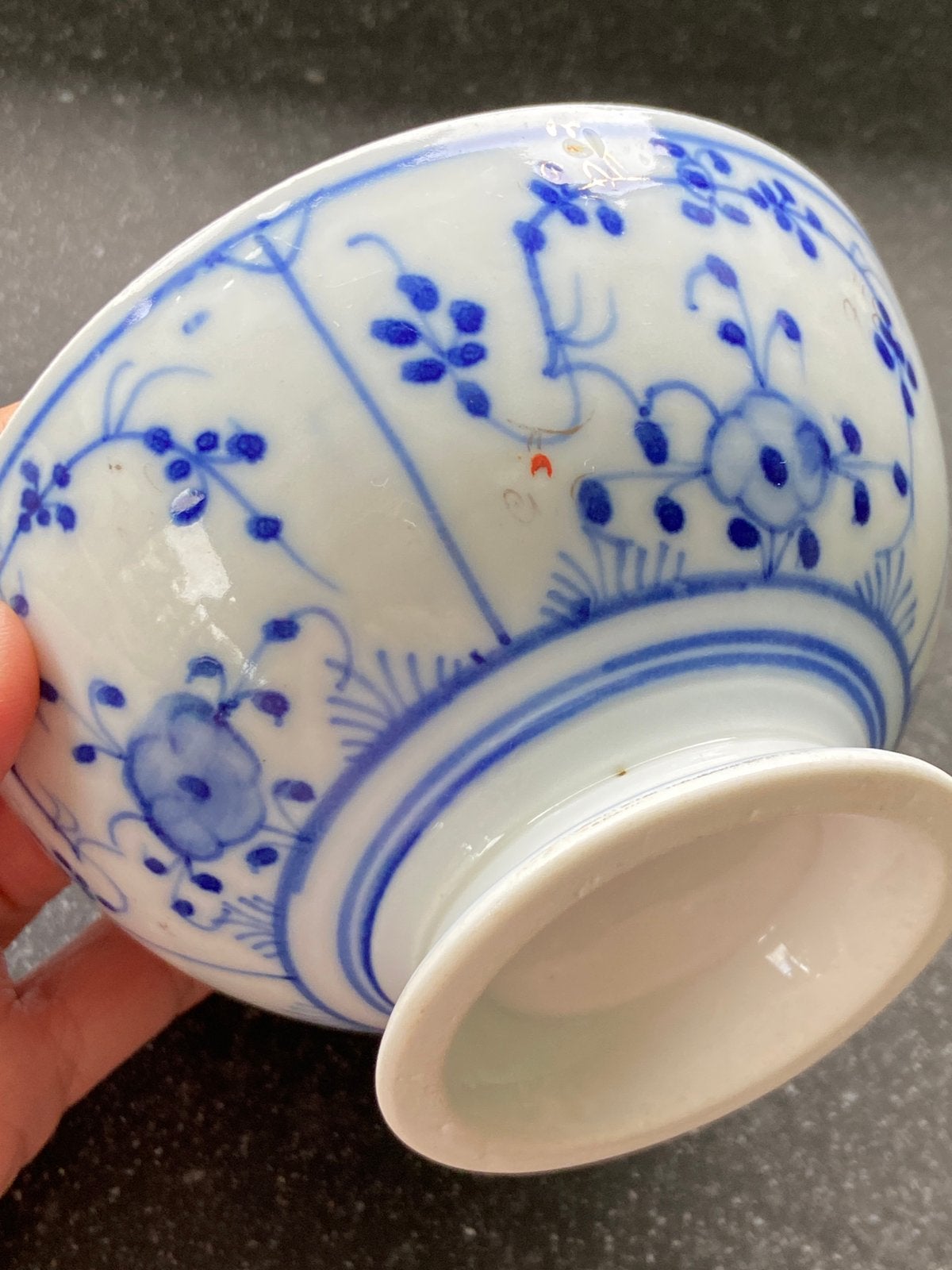 Oude antieke kom porselein spoelkom decor blauw saks, Ophalen of Verzenden