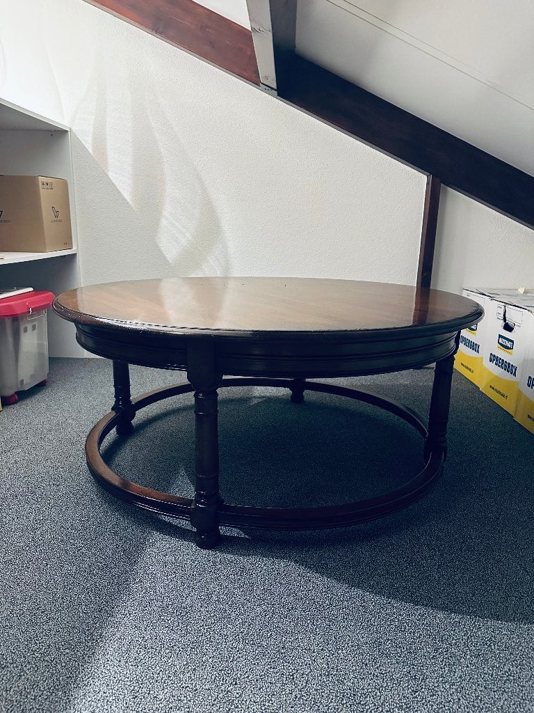 ZOMERKANS: Prachtige teakhouten salontafel te koop!, Ophalen, Rond, Eikenhout, Zo goed als nieuw