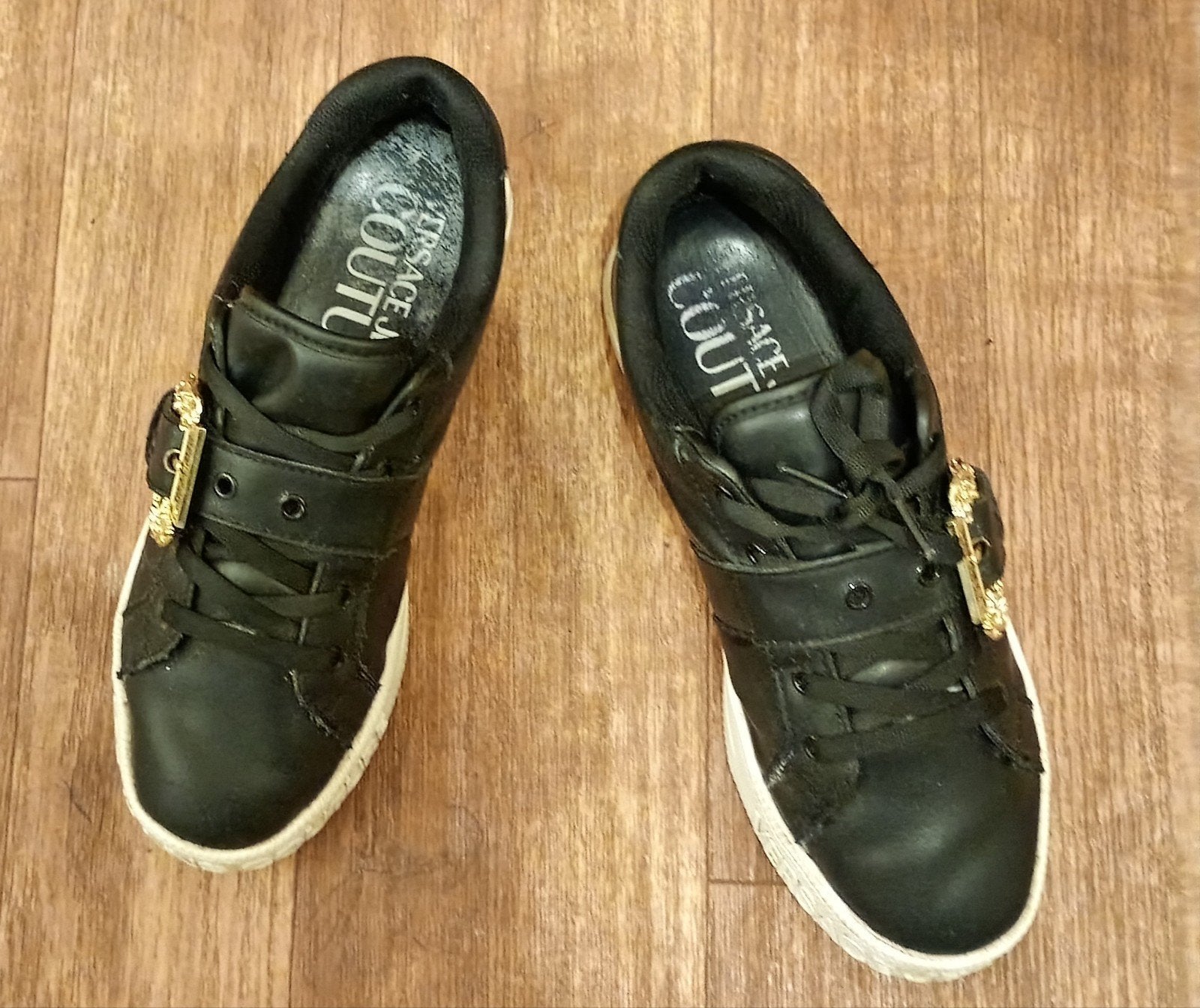 VERSACE leren schoenen, maat 40,  2x aangehad, Ophalen of Verzenden, Zo goed als nieuw, Zwart, Sneakers of Gympen