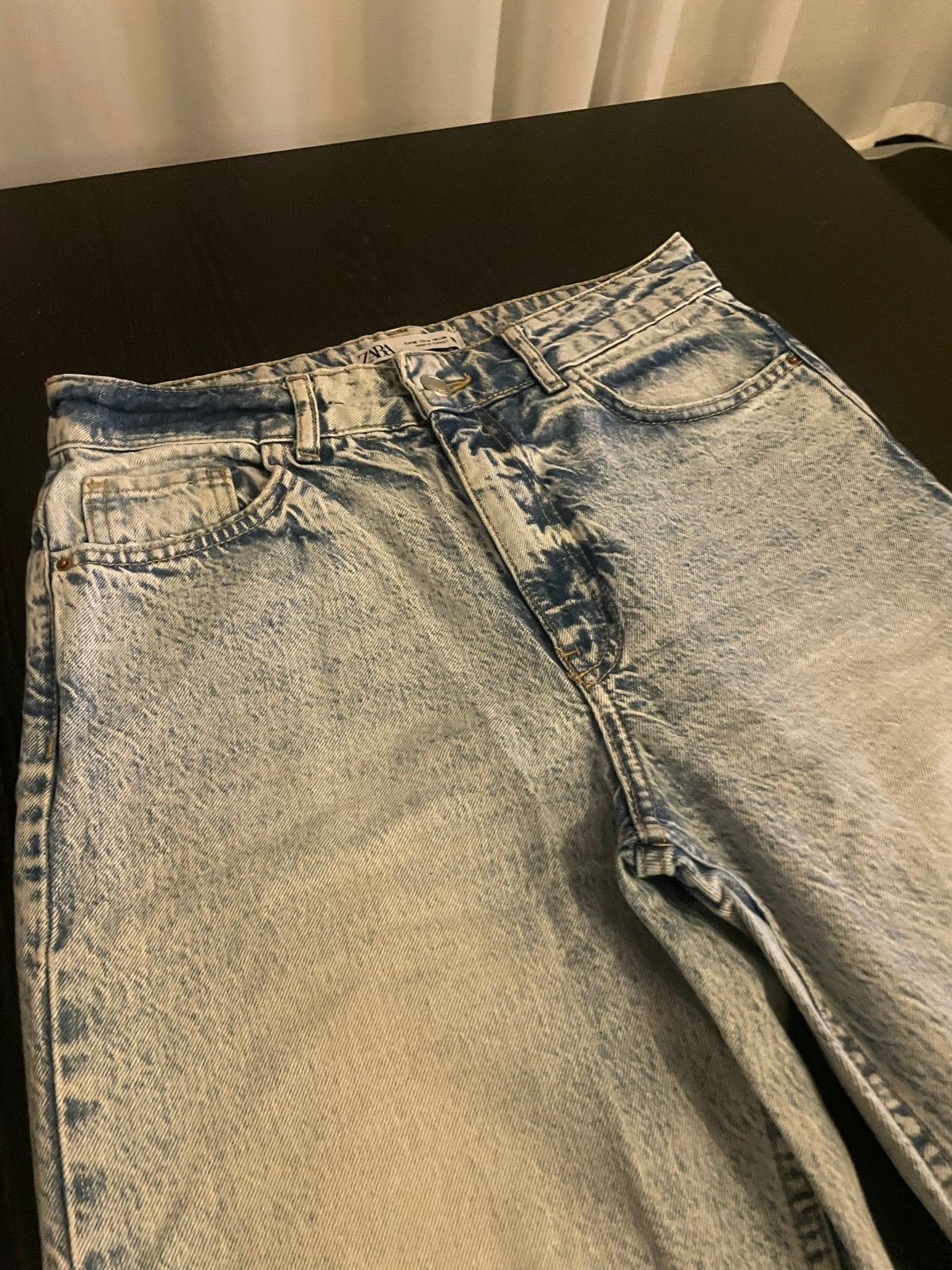 Zara wide leg jeans met gerafelde zoom, Ophalen, Zo goed als nieuw, Blauw, W30 - W32 (confectie 38/40)