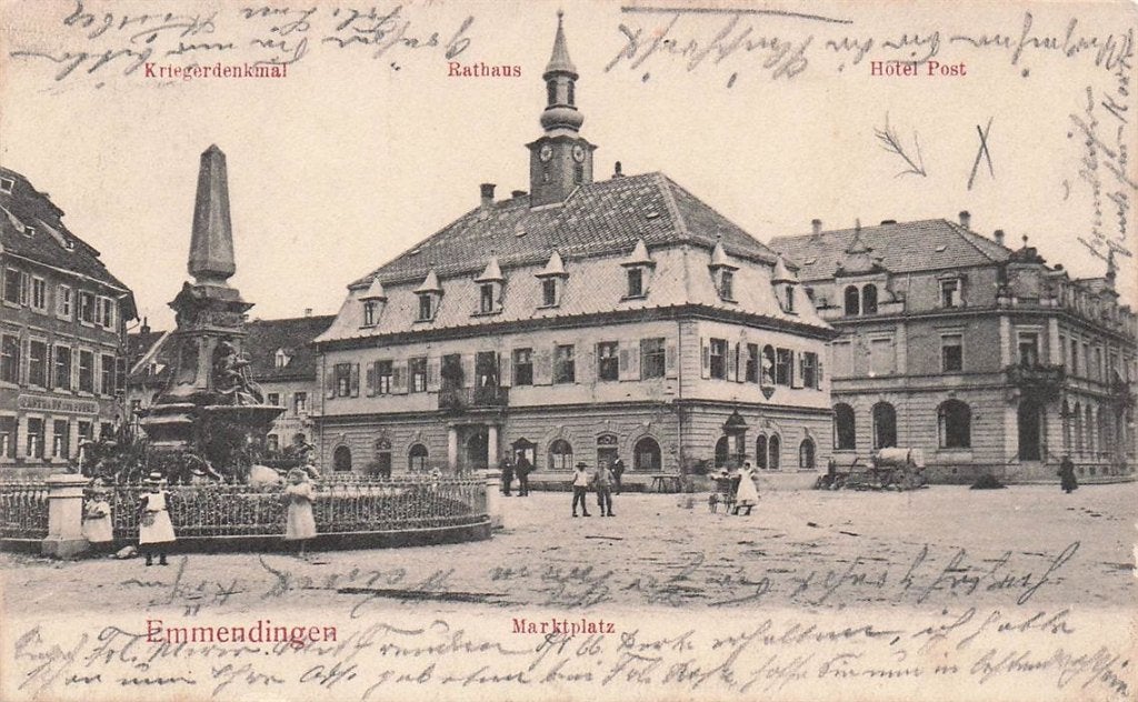 702-399-041 Emmendingen Hotel Post Rathaus Marktplatz, Verzenden, Voor 1920, Duitsland