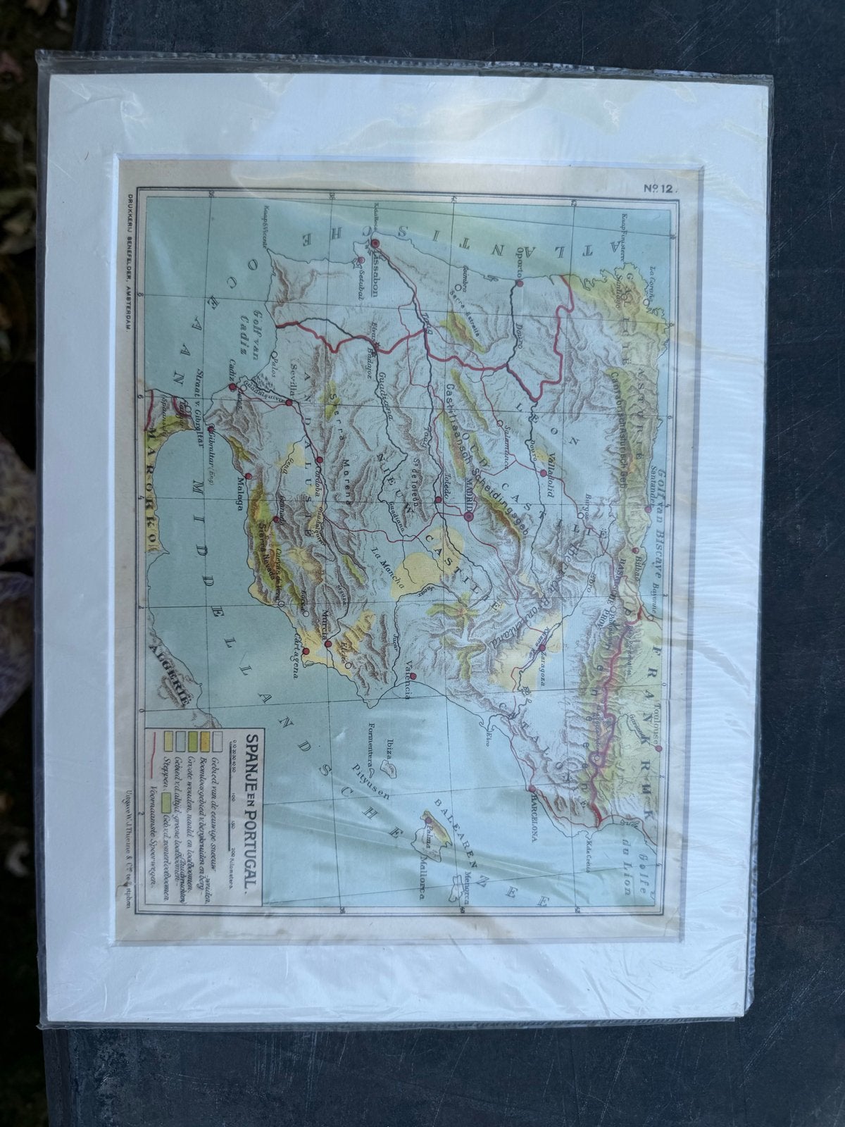Antieke kaart Spanje & Portugal, nr. 12, Senefelder 1928, Gelezen, Spanje, Ophalen of Verzenden, Landkaart